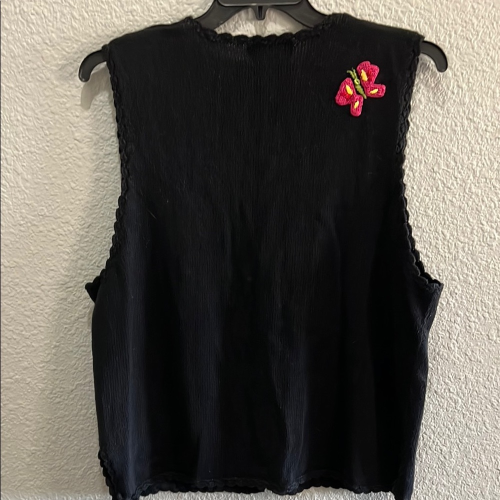 Colorful Embroidered Black Vest vintage size XL - Picture 5 of 6
